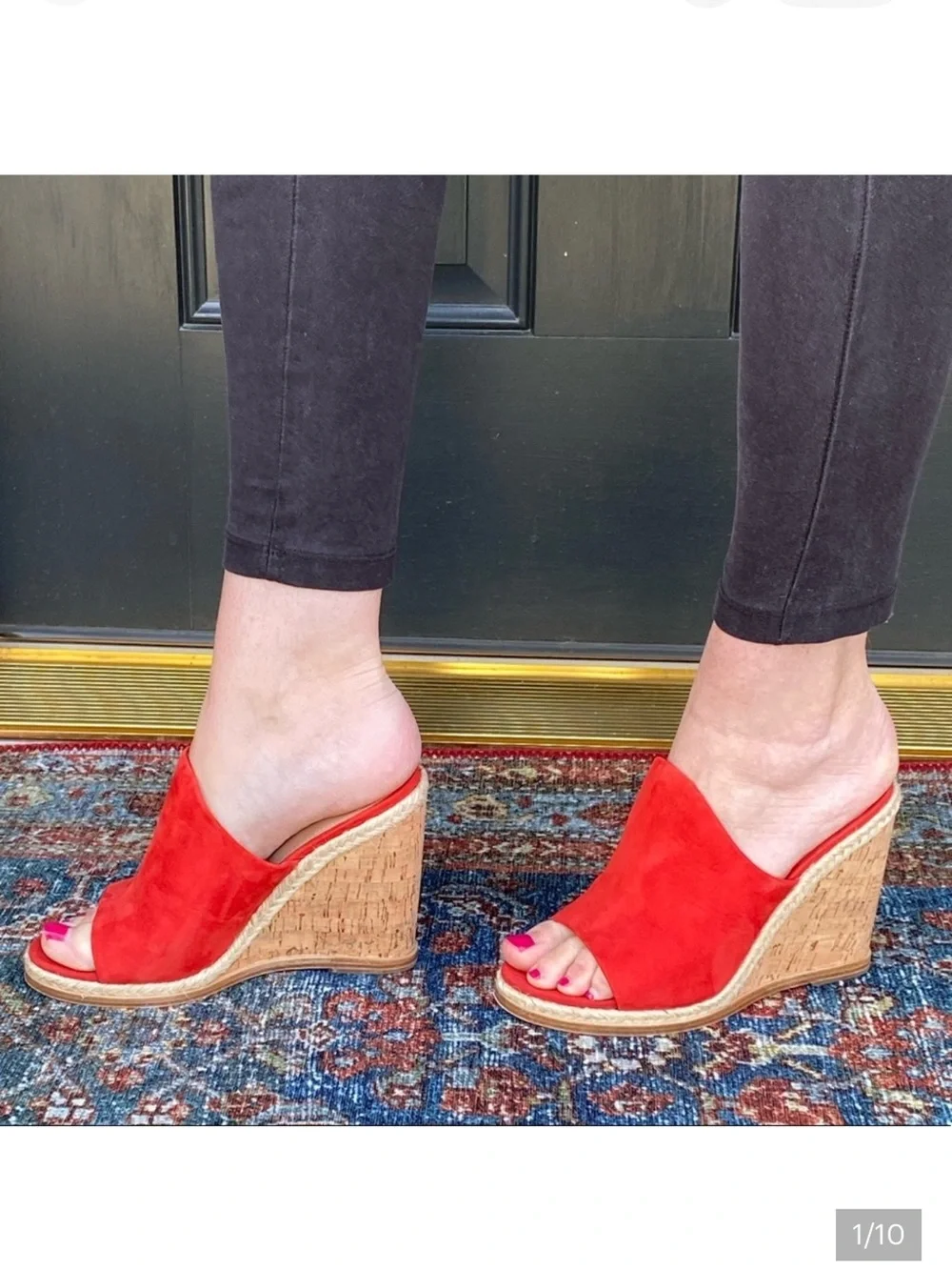Sigerson Morrison Coral Red Suede Slip on Wedge NEW Size 7
